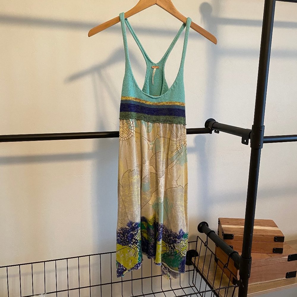 Free People Teal, Navy, Yellow Floral Sundress